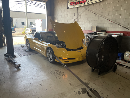 dynamometer test on yellow corvette