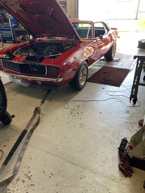 dynamometer test on red Camaro Z28